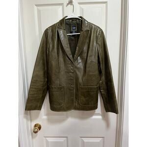 Gap Y2K Leather Blazer Jacket Olive Green Medium